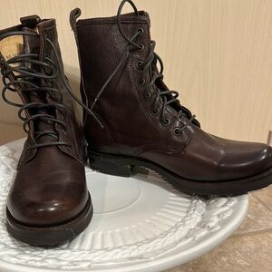 Brown Leather Lace-Up Boots